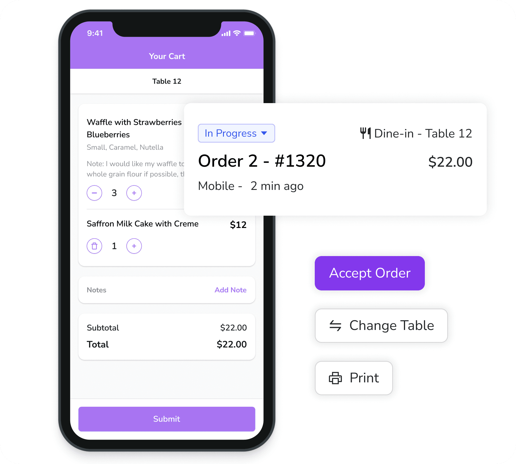 FineDine's order screen.