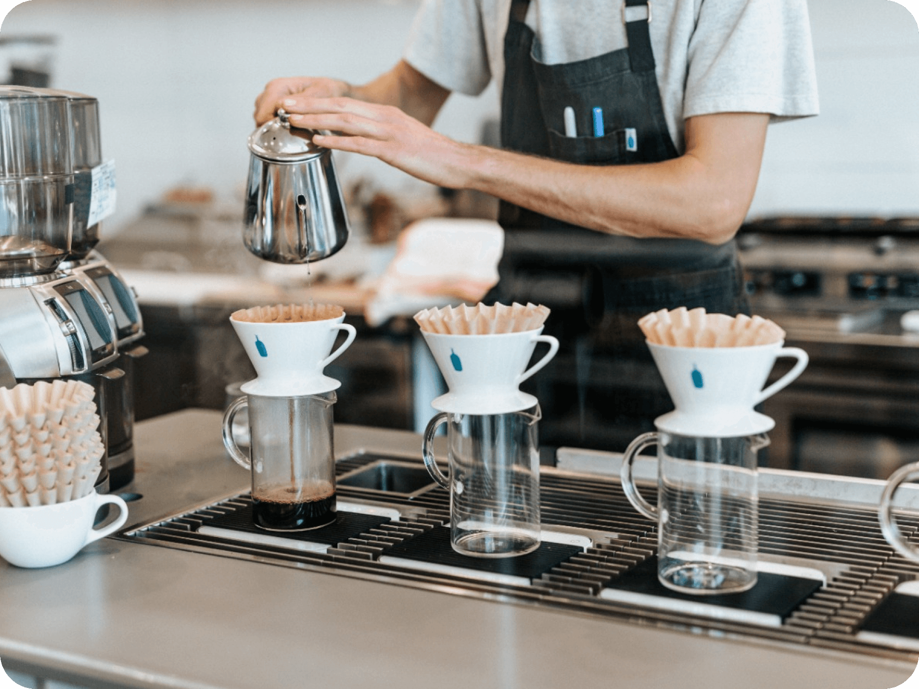 coffee preparation in the cafe.