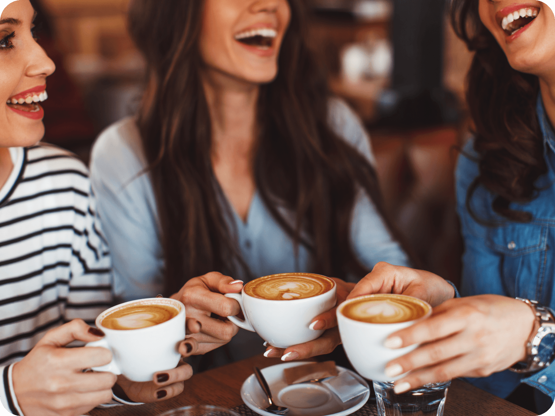 Friends in cafe and bakery.