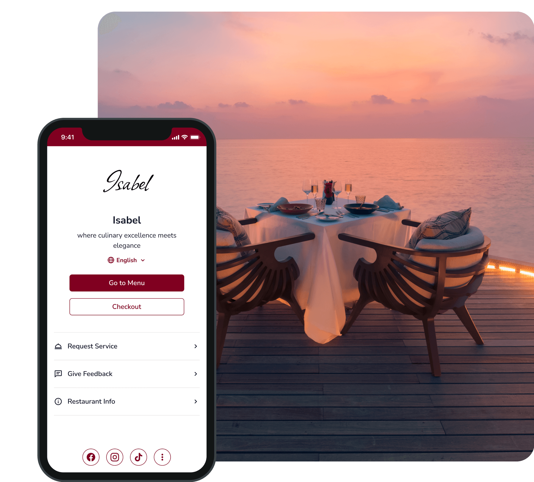 Fine Dining welcome menu screen.