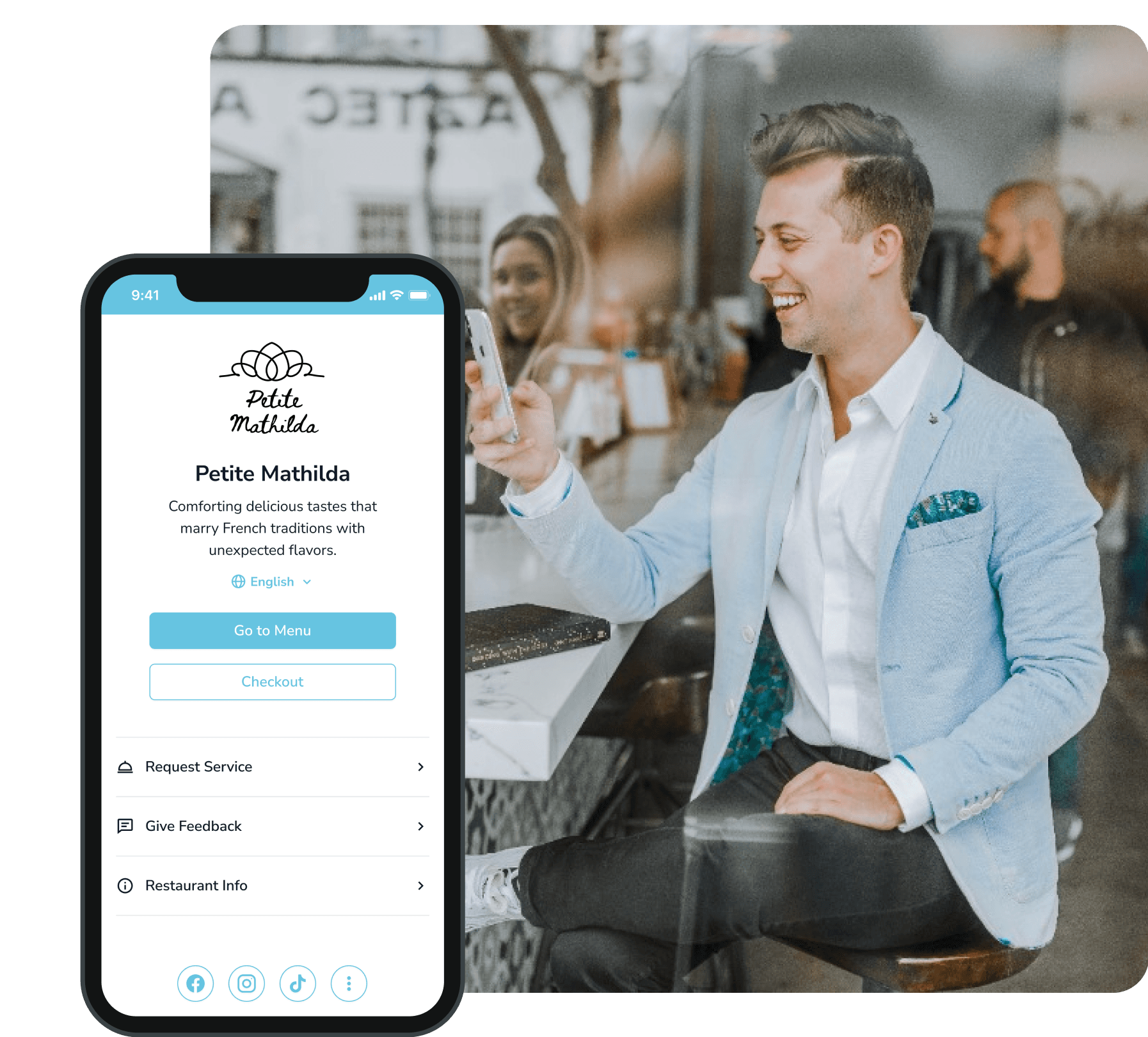 FineDine welcome menu screen.